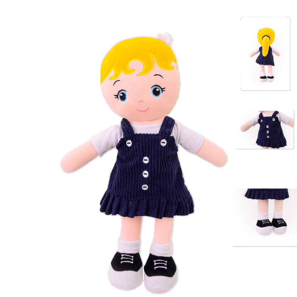 Boneca De Pano Flora Vestido Azul Antialergica Lavavel Toys