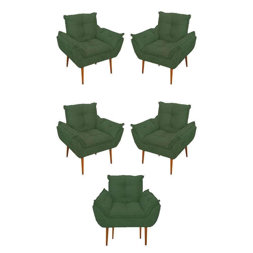 Kit 05 Poltrona Opala Sofá Sala, Quarto, Escritório Suede Cor:verde