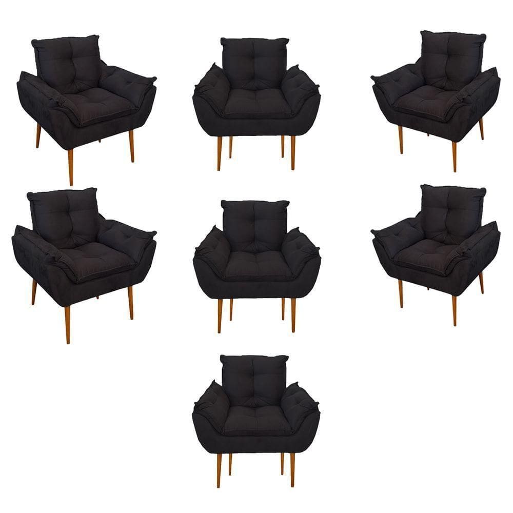 Kit 07 Poltronas Decorativas Opala Retro Consultório Suede Cor:preto