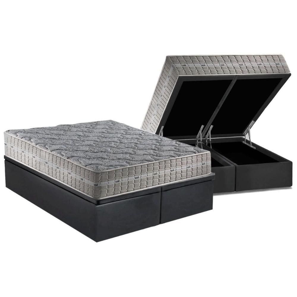 Cama Box Baú Queen: Colchão Molas Ensacadas Royal + Base Crc Suede Gray (158x198)