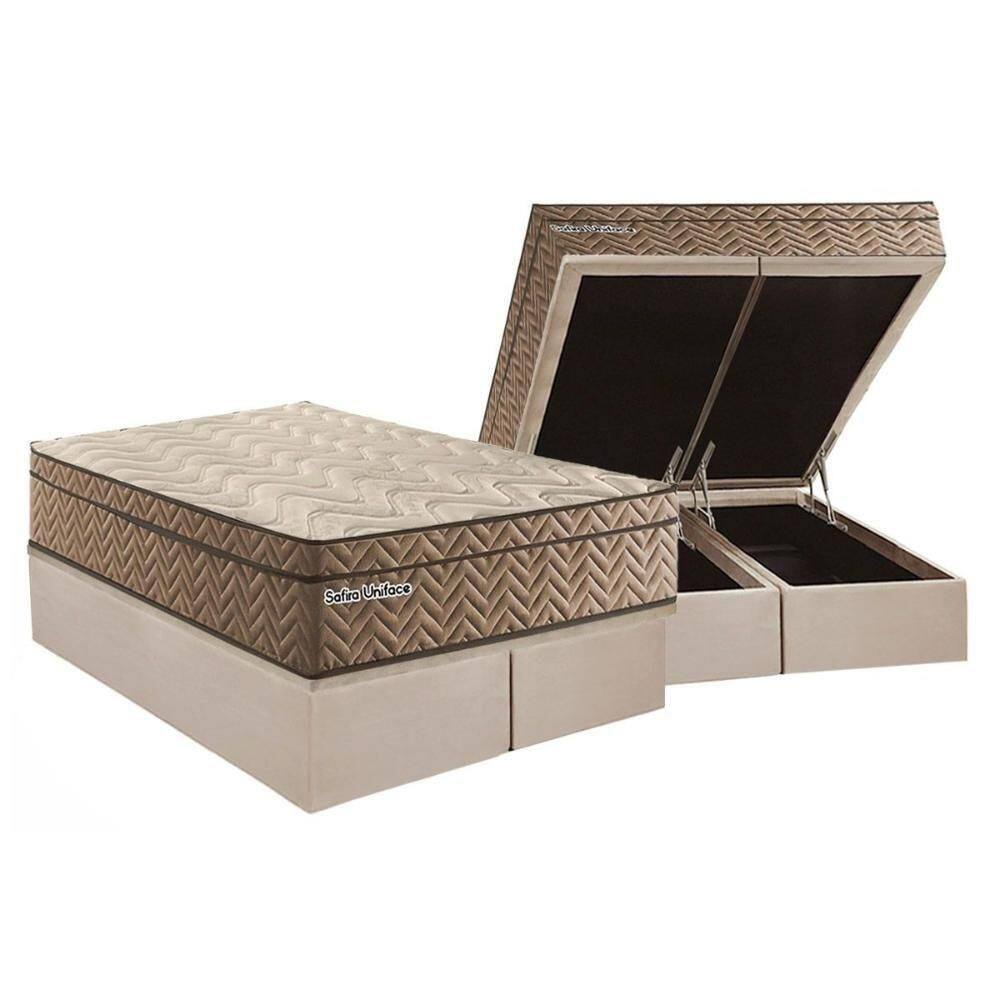 Conjunto Box Baú King: Colchão Molas Paropas Ensacadas Safira Uniface + Base Crc Suede Clean (193x203)