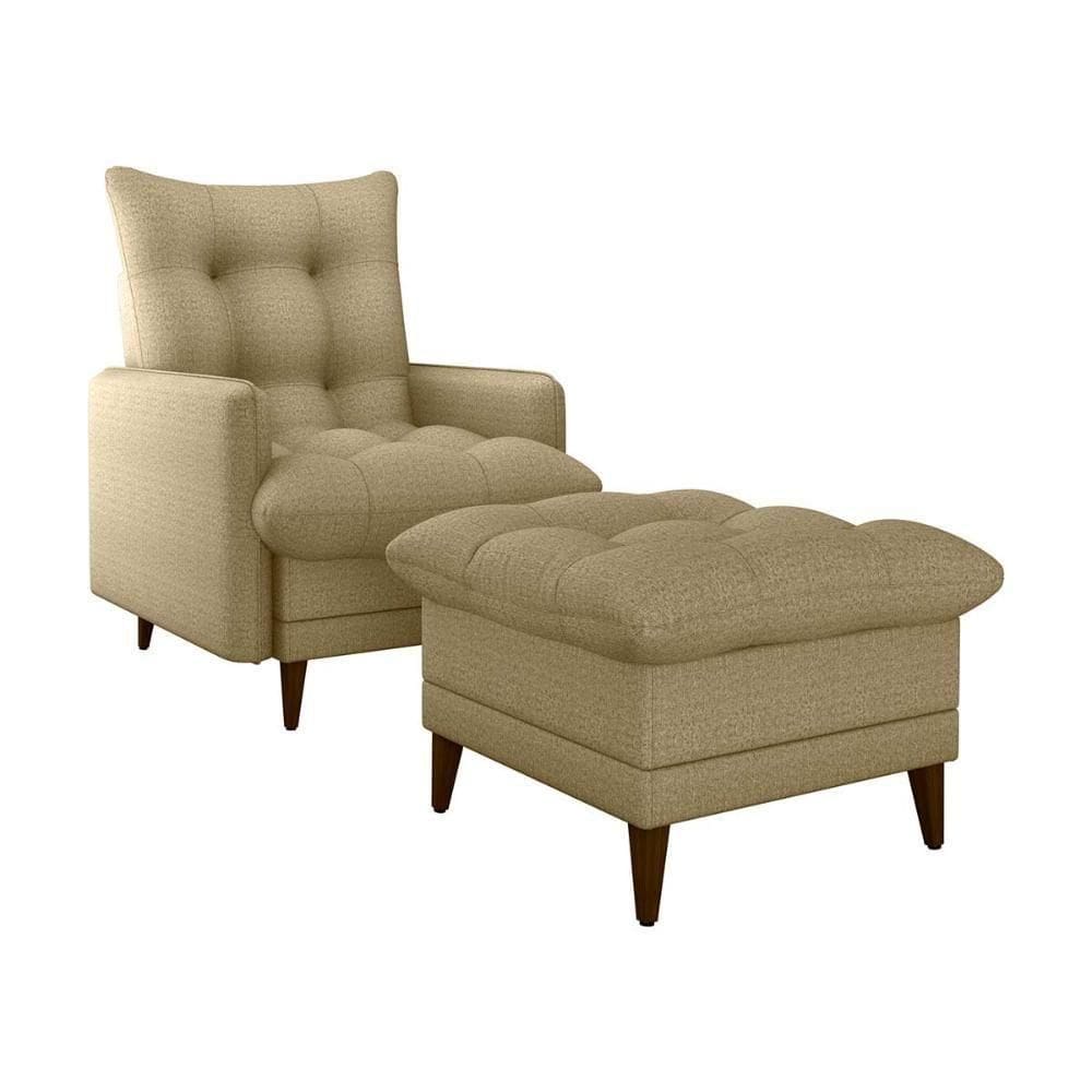 Poltrona De Amamentação Com Puff Montreal Linho Areia Matrix Linho Areia