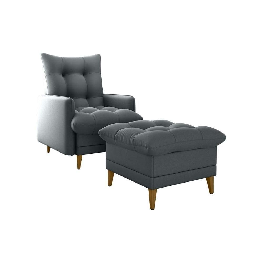 Poltrona De Amamentação Com Puff Montreal Suede Cinza Matrix Suede Cinza