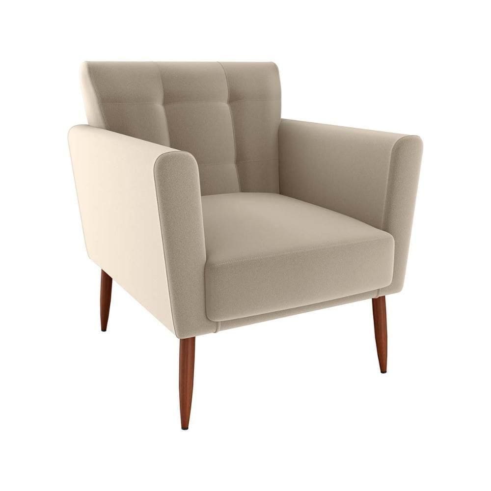 Poltrona Decorativa Confortável Pés Em Madeira Maciça Cancun Veludo Capuccino Matrix Veludo Capuccino