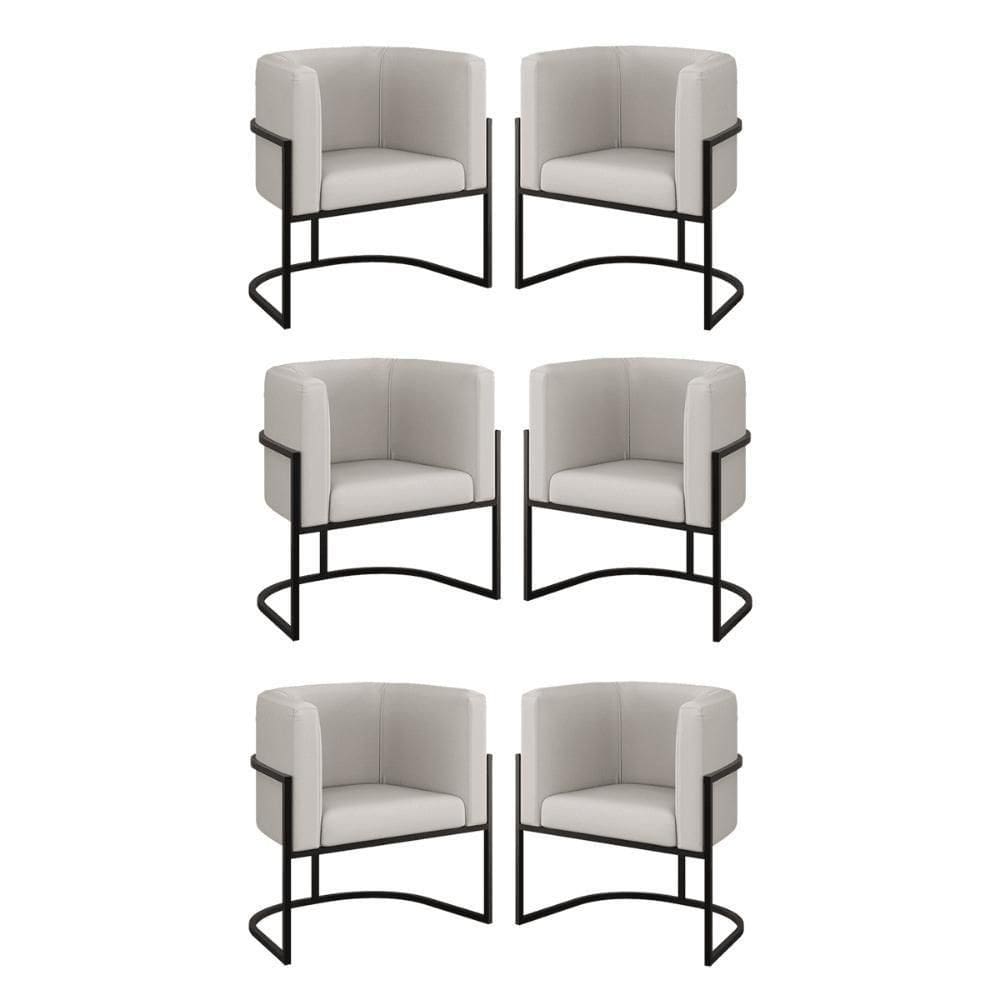 Kit 6 Cadeiras Poltrona Lua Corino Sala Quarto Balaqui