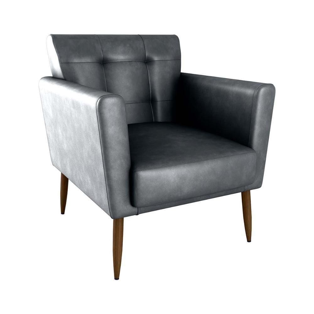 Poltrona Decorativa Confortável Pés Em Madeira Maciça Cancun Sintetico Rustico Preto Matrix Sintetico Rustico Preto