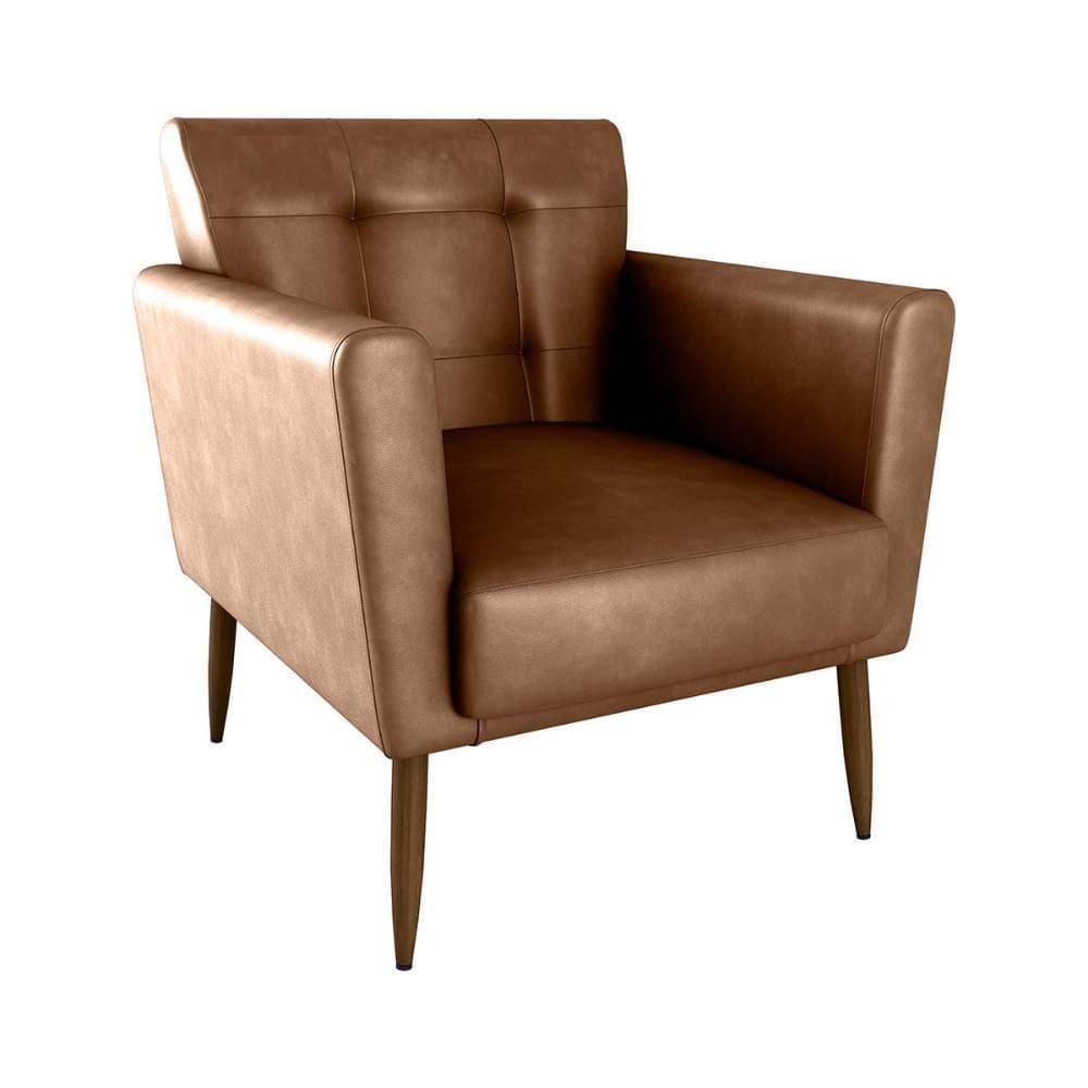 Poltrona Decorativa Confortável Pés Em Madeira Maciça Cancun Sintetico Rustico Whisky Matrix Sintetico Rustico Whisky