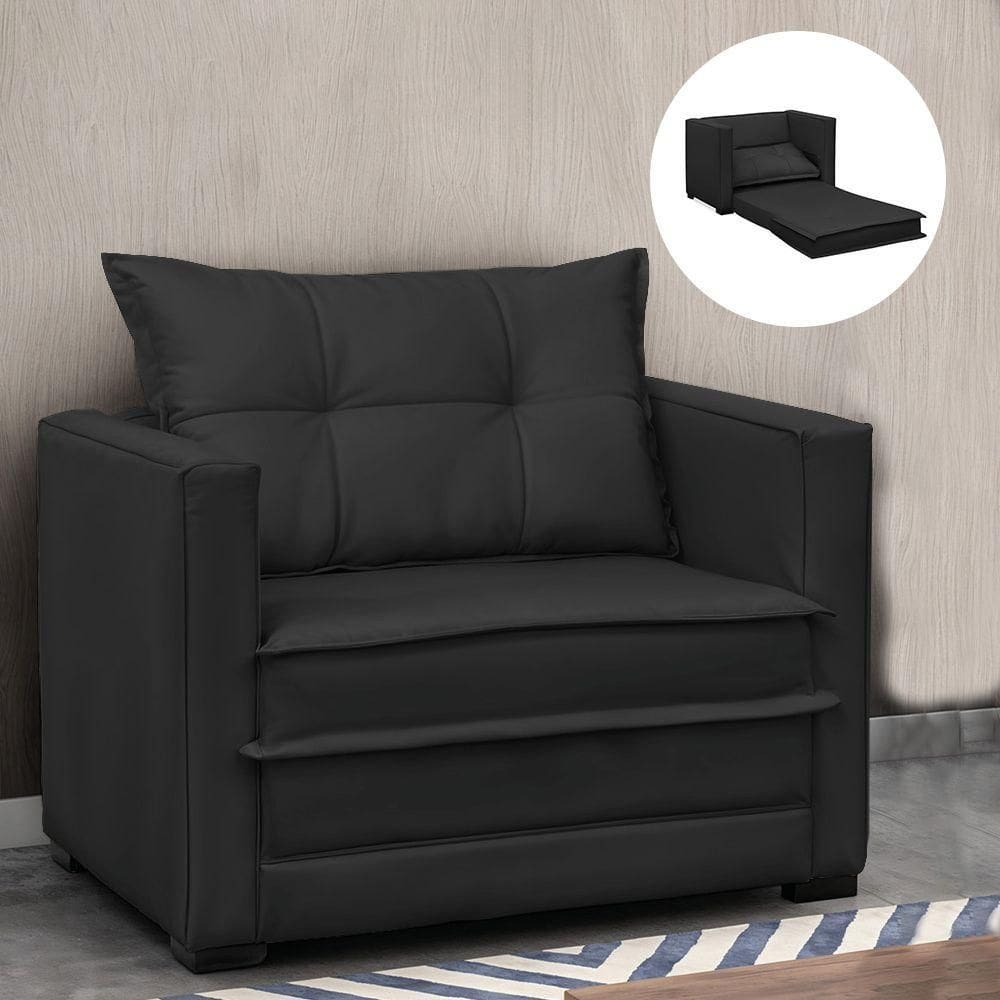 Poltrona Cama Retrátil Solteiro Milenni Veludo Preto B03 - D`rossi