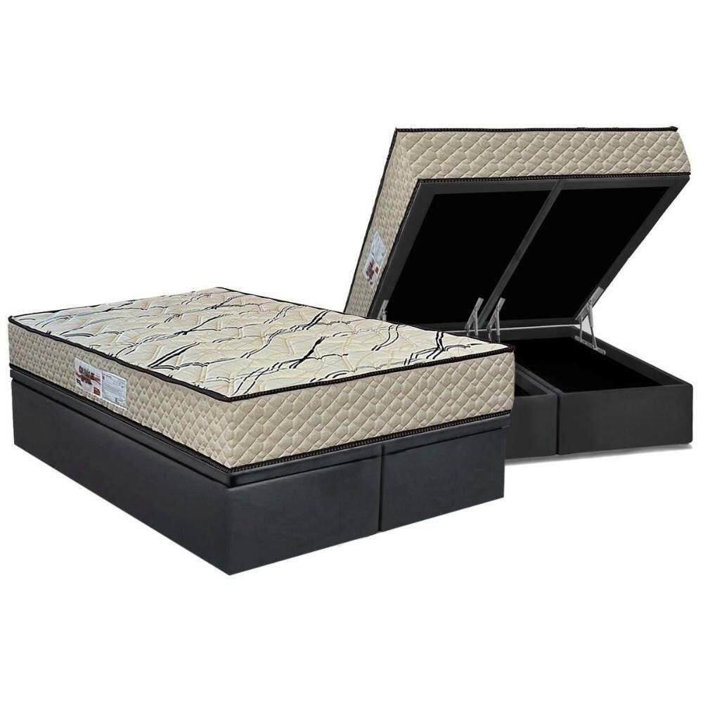 Cama Box Baú Queen: Colchão Ortopédico Paropas D33 Ag65 Max Sono + Base Crc Suede Gray (158x198)