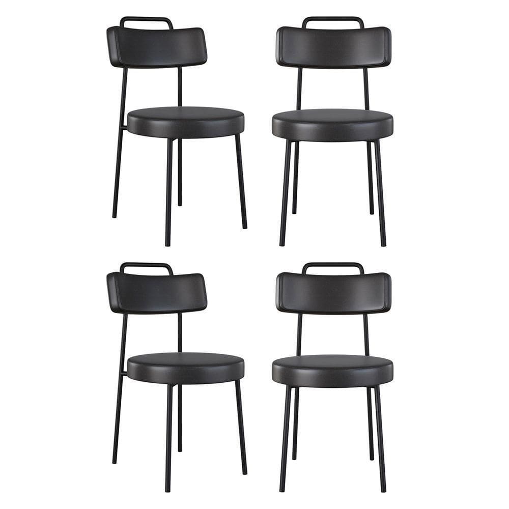 Kit 04 Cadeiras Sala De Jantar Kobe Estofada Com Encosto Couríssimo Preto - Abmaza