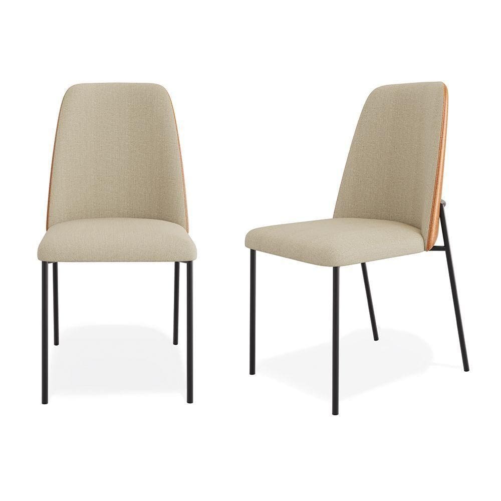 Kit 02 Cadeiras Sala De Jantar Lior Estofada Base Preta Linho Bege Couríssimo Whisky - Abmaza
