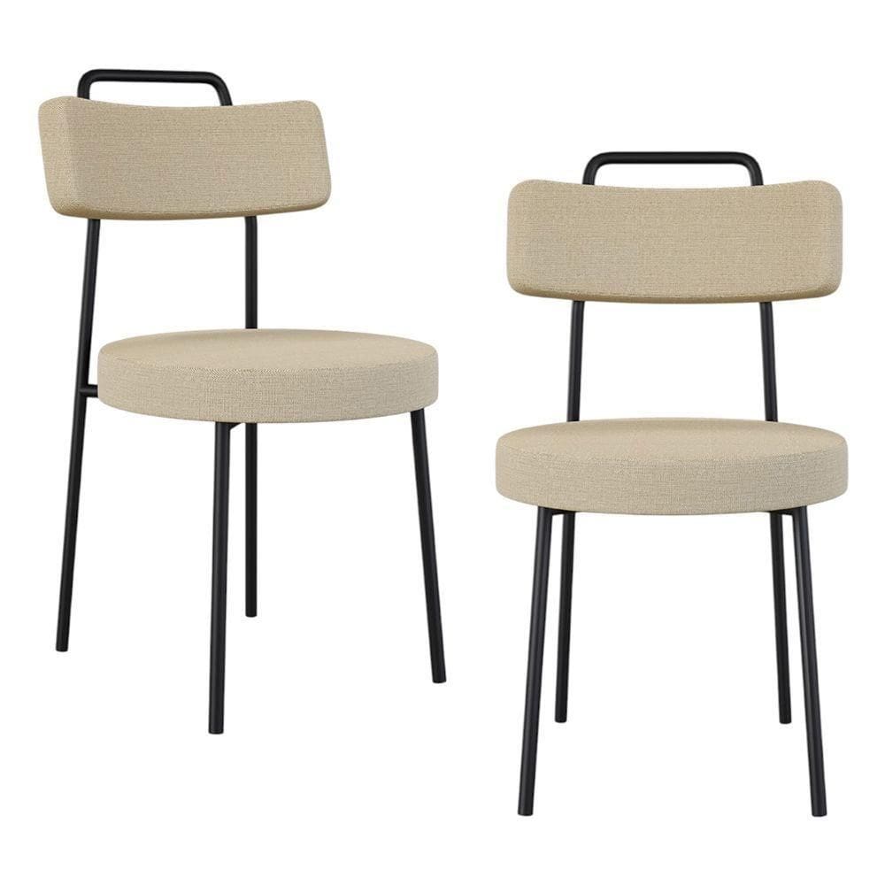 Kit 02 Cadeiras Sala De Jantar Kobe Estofada Com Encosto Linho Bege - Abmaza