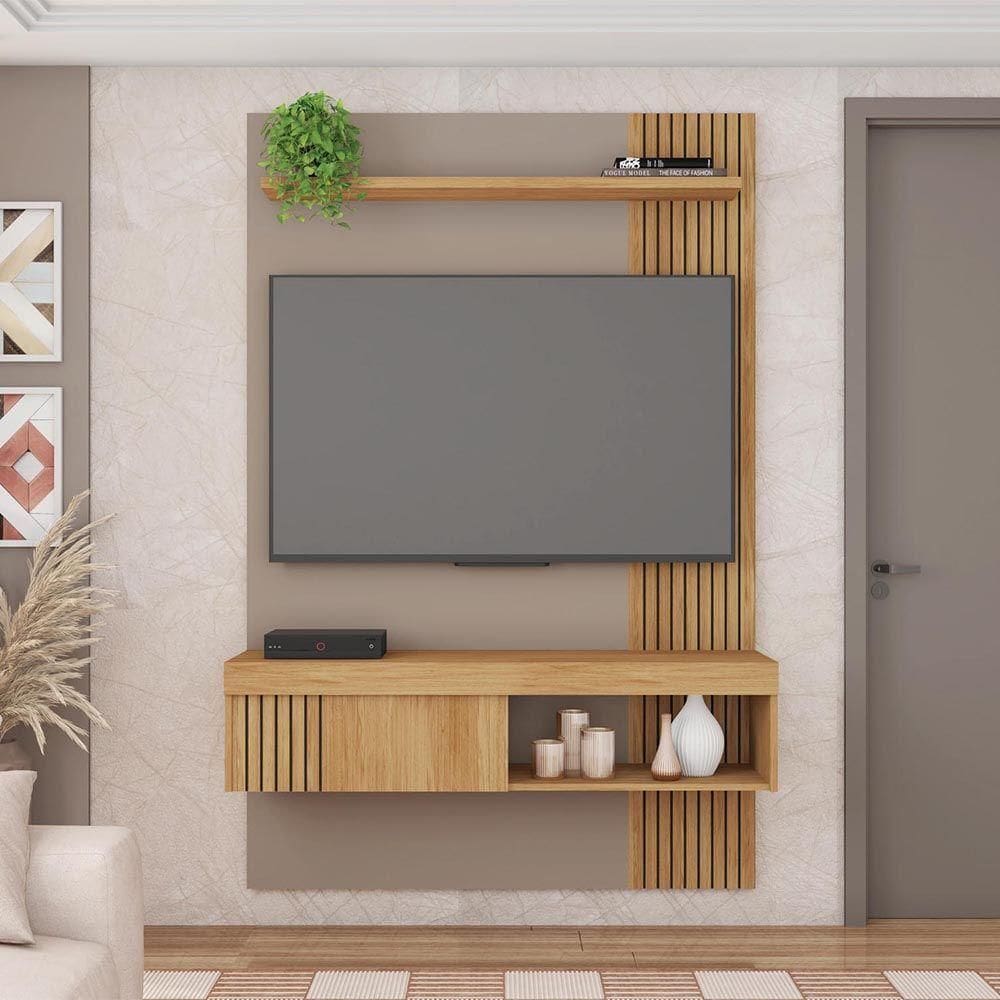 Painel Tv 45 Pol 120cm Bancada Suspensa Ripado Luana C01 - D`rossi Cor Fendi/buriti