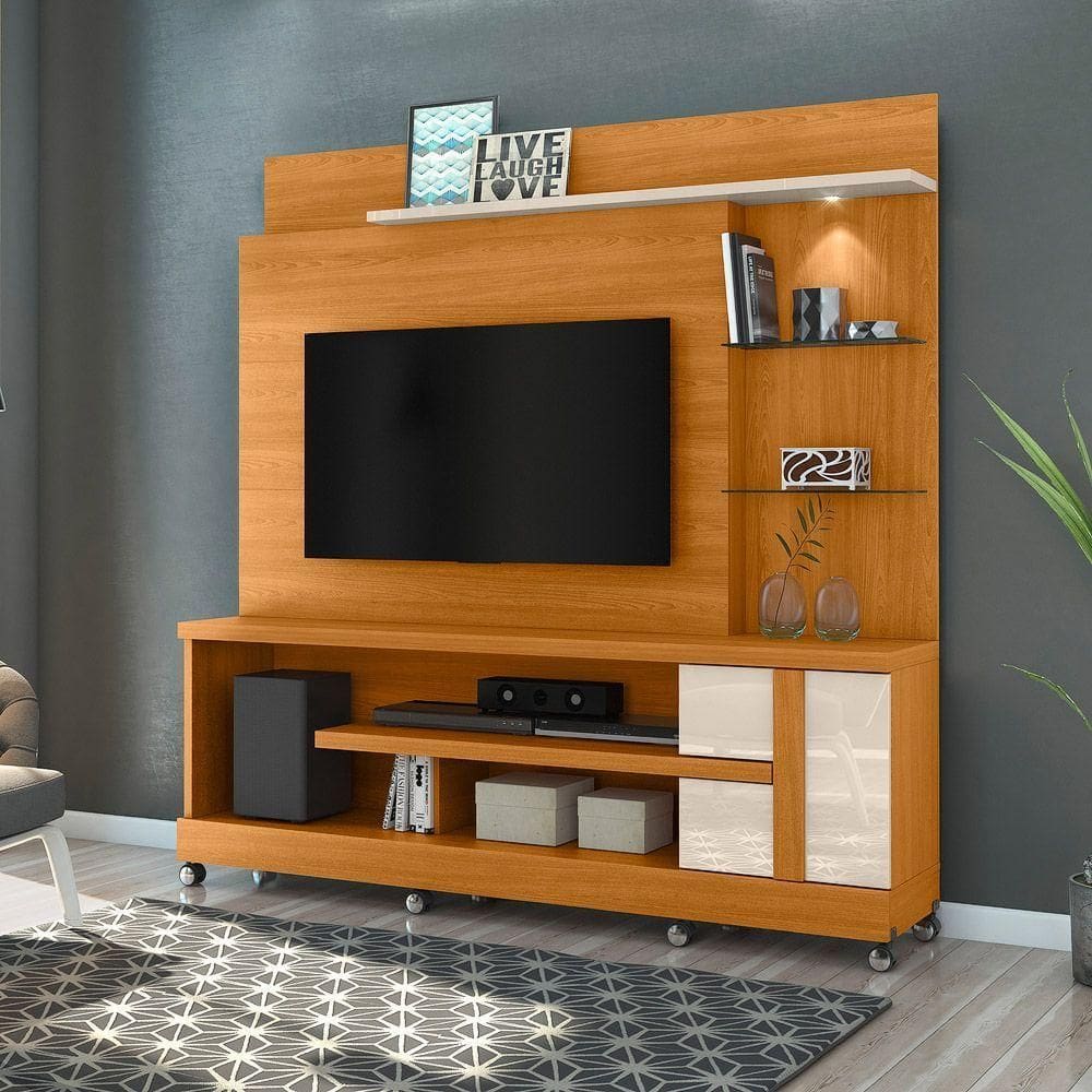 Estante De Tv 55 Pol 182cm Com Rodízio Para Sala Elaris Cinamomo-off White M20 - D`rossi