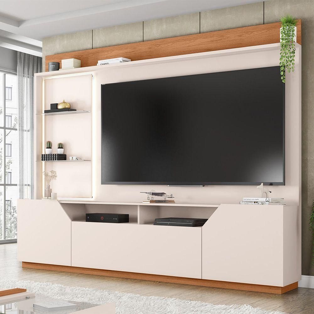 Estante Tv 65 Pol 240cm Sala De Estar Samanta Off White/freijó C01 - D`rossi
