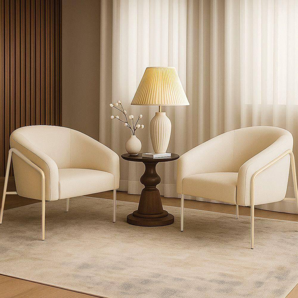 Poltrona Sala Industrial Alta Champanhe Kit 2 Stella Linho Bege D03 - D`rossi