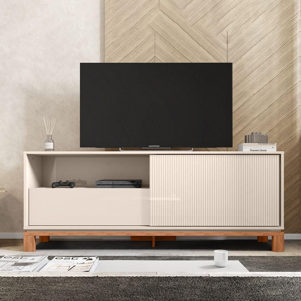 Rack Bancada Tv Para Sala De Estar 150cm Visari C01 - D`rossi Cor Off White/freijó