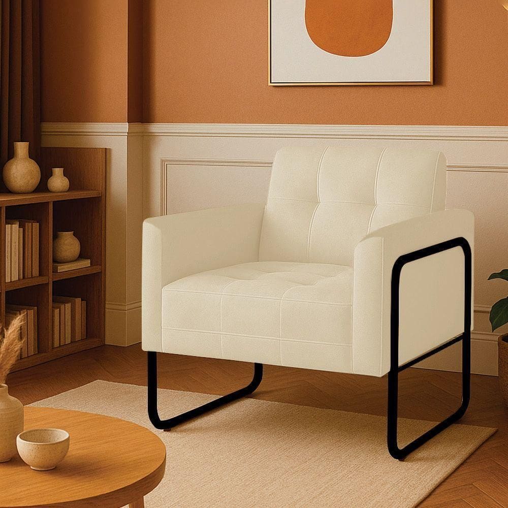 Poltrona Sala Industrial Alta Tubo Preto Elisa Suede Bege D03 - D`rossi