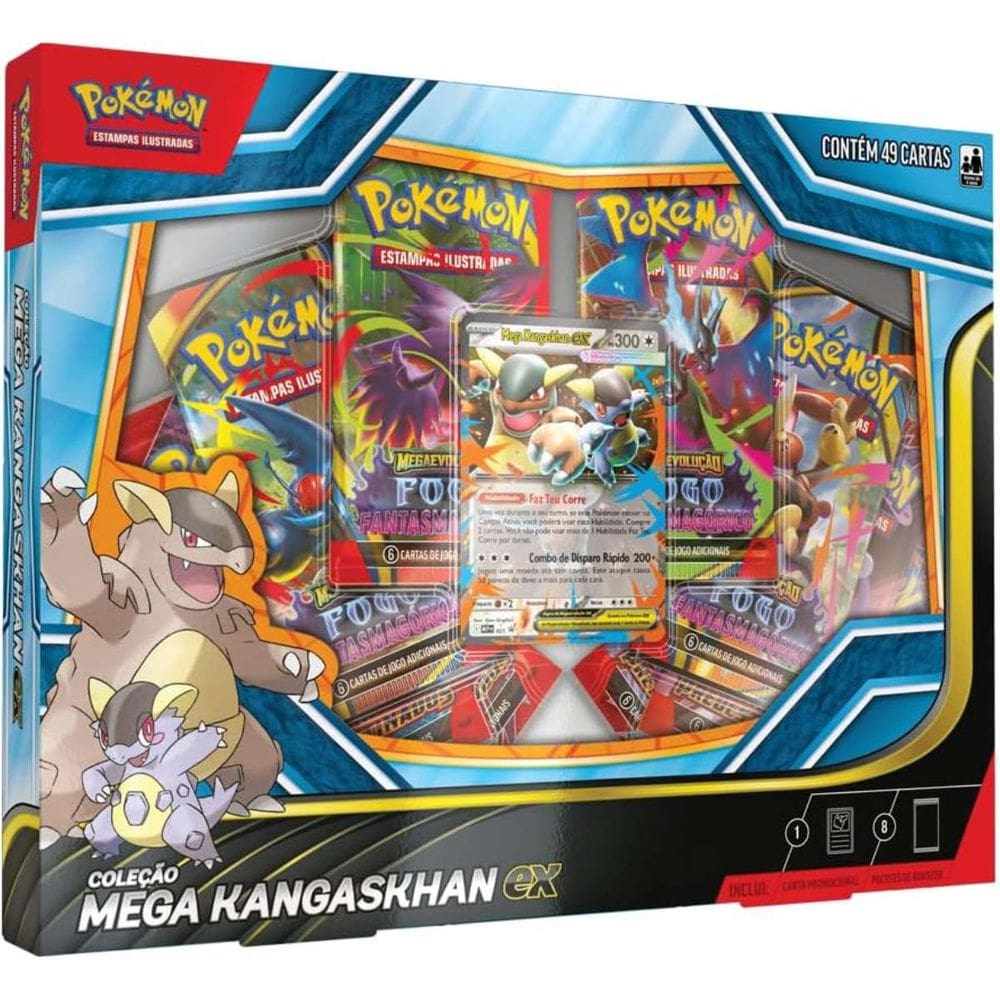 Box Pokemon Coleção Mega Kangaskhan Ex 49 Cartas Copag TCG