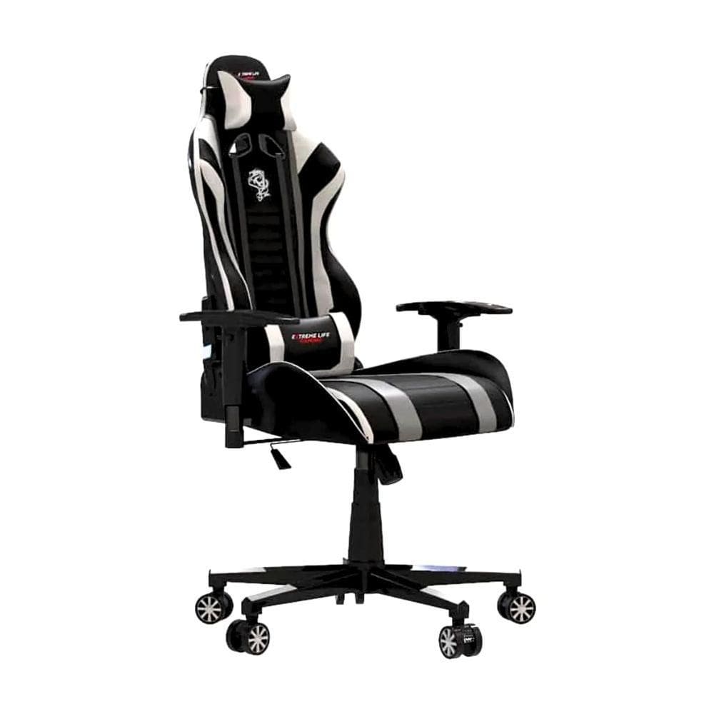 Cadeira Gamer ELG Black Hawk Classe 4 Reclinavel 180° Estrutura Reforcada Suporta 140kg Preto Branco