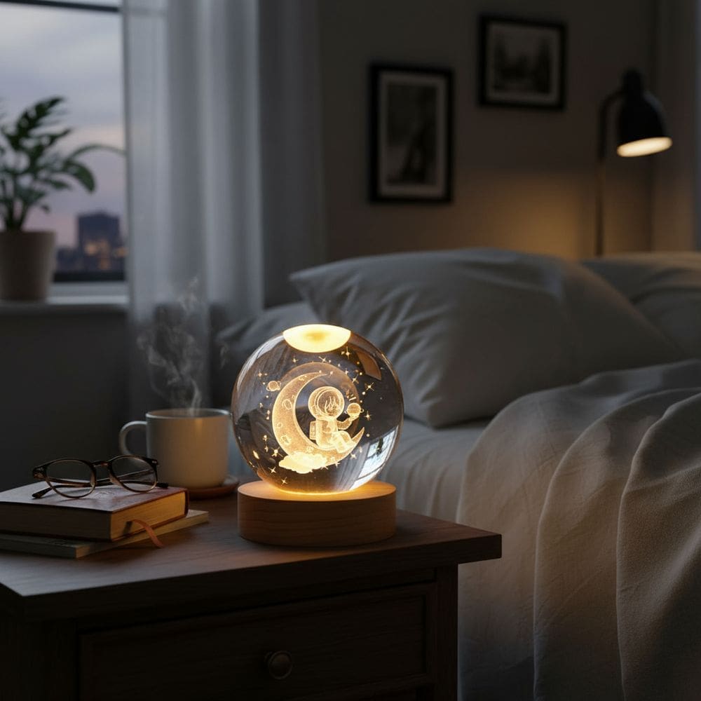 Luminária De Mesa Bola De Cristal 3d Decoração led USB