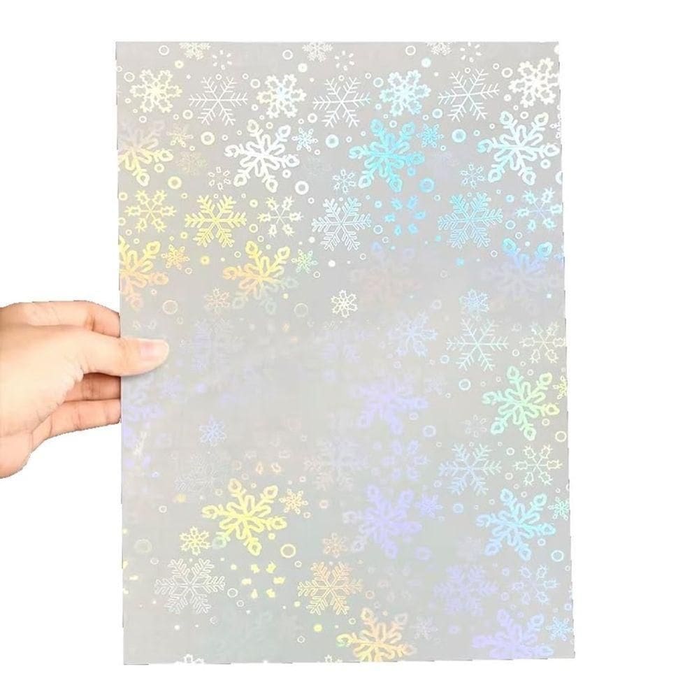 Papel Adesivo Holográfico Vinil Flocos De Neve Snow A4 50fls
