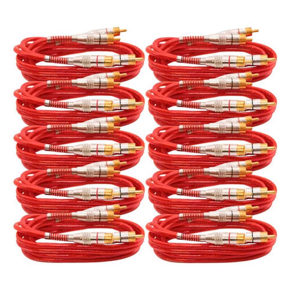 10x Cabo 1m Rca Prime Plug Banho Ouro Vermelho Diâmetro 5mm