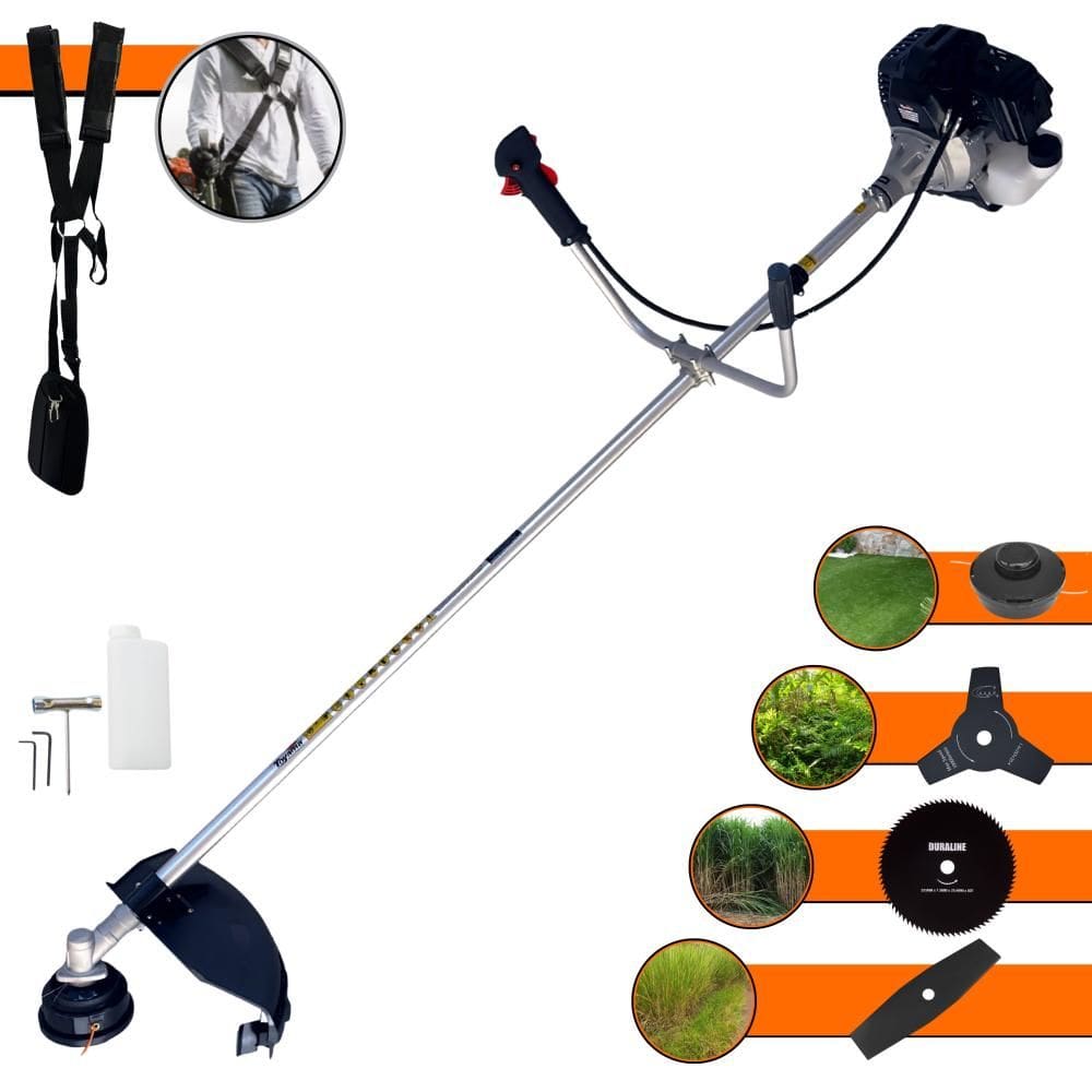 Roçadeira Robusta Toyama RT43LB25A À Gasolina 43cc 1,7HP C/ Sistema Antivibração Carretel Nylon e Faca 3 Pontas + EXTRA Faca 2 Pontas e Faca 80 Dentes