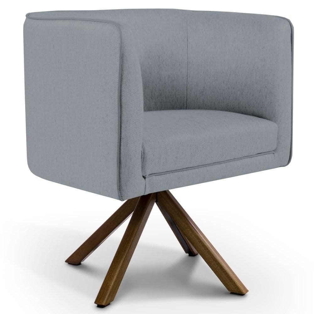 Poltrona Decorativa Giratória Base Giromad Madeira Betina C-416 Linho Cinza Escuro - Domi