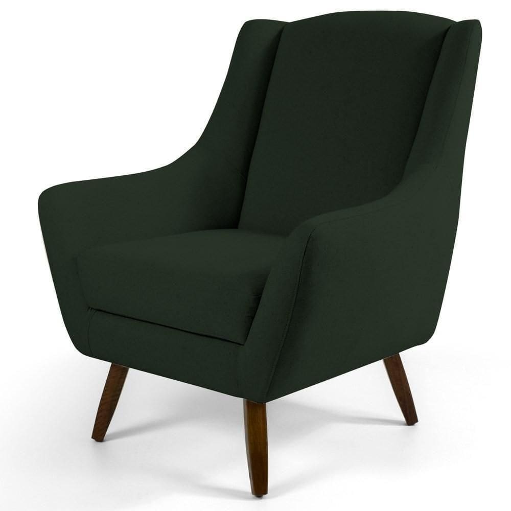 Poltrona Decorativa Pés Palito Madeira Juliet Veludo C-303 Verde Musgo - Domi