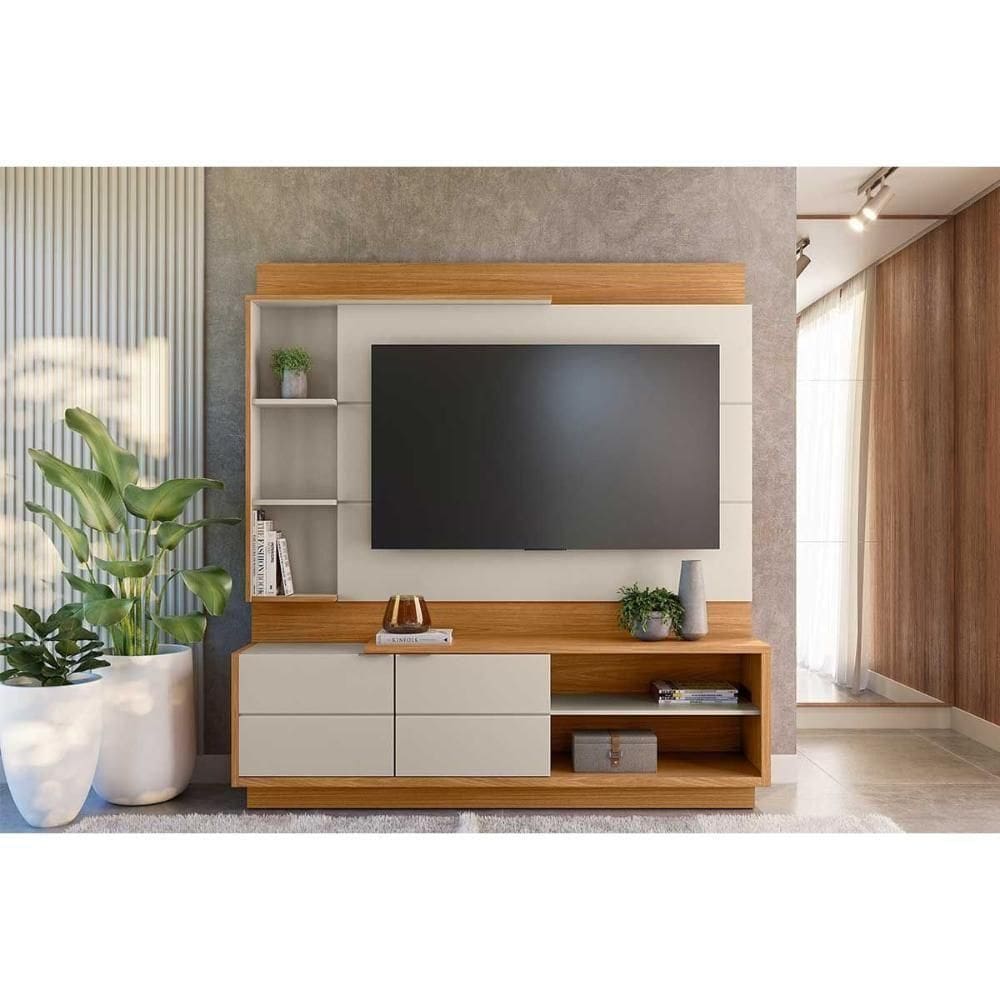 Home P/ Tv Até 60 Pol Atlanta C/ 2potas 4prateleiras E Pés 180x191cm Nature/off White - Linea