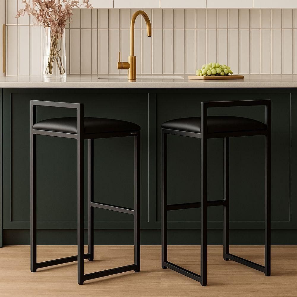 Kit 2 Banqueta Alta Cozinha Balcão Gourmet Bar Corino Bancos Cor:preto