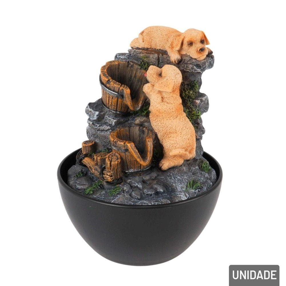 Fonte de água EM Resina 18cm Dogs LED Bivolt - Tudo em Caixa