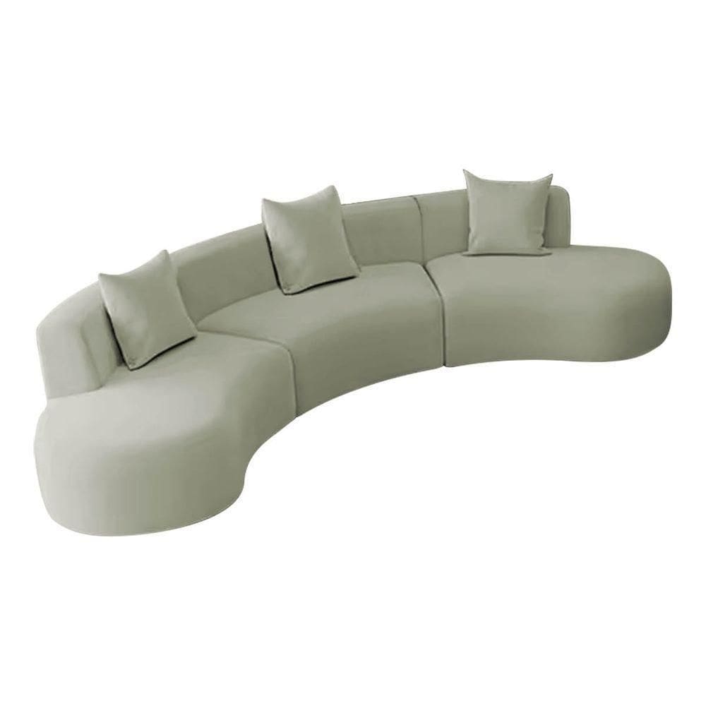 Kit Sofá Modular 4 Lugares 360cm Moderno Curvo Orgânico Duna Bouclé Verde Oliva