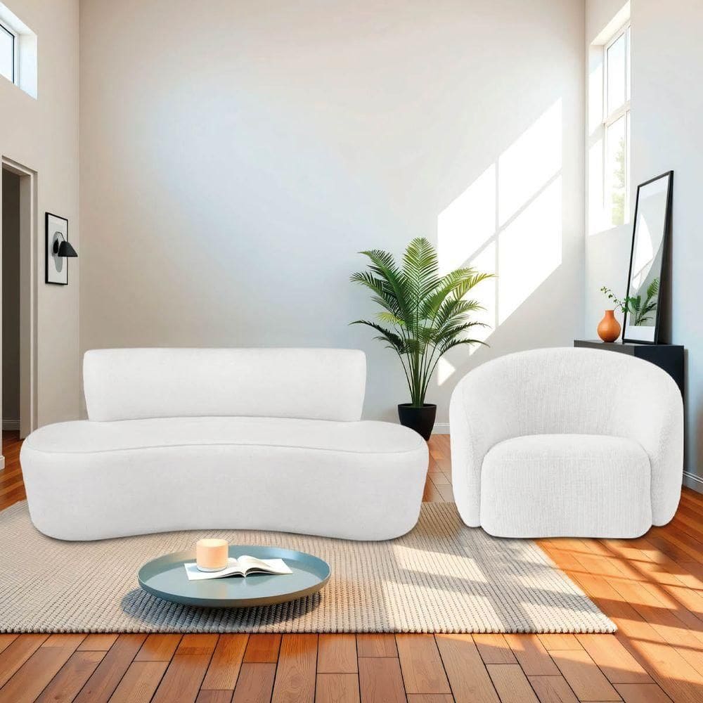 Kit Recamier Curvo Amsterdã 130cm E Poltrona Amore Luxo Bouclé Cor Branco