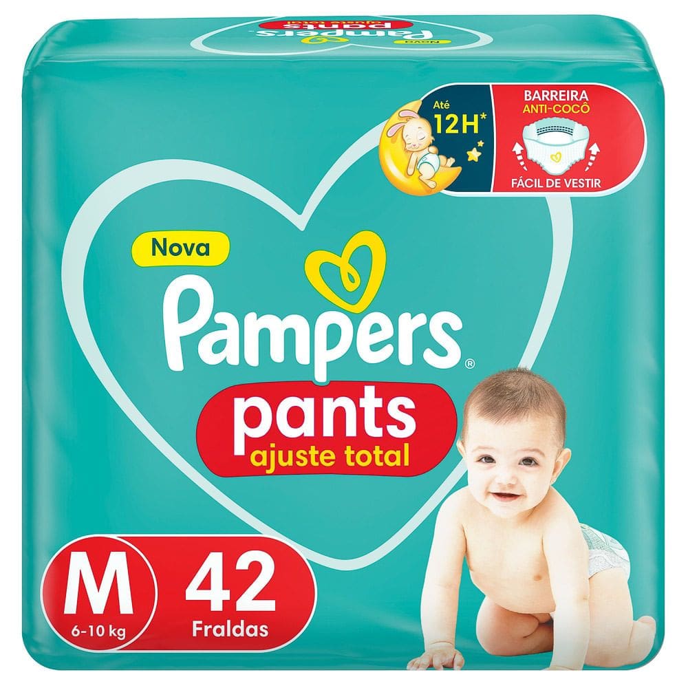 Fralda Pampers Pants Ajuste Total Tamanho M com 42 Unidades Descartáveis