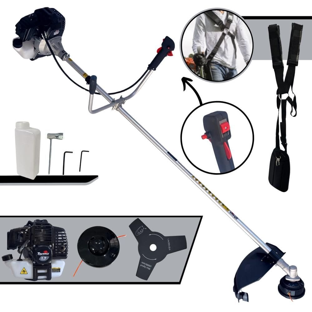 Roçadeira Multifuncional Toyama RT43LB-25A Motor 2 Tempos 43cc 10.000rpm 1,7HP de Potência Cortador de Grama Com Cabeçote de Nylon + Lâmina 3 Pontas