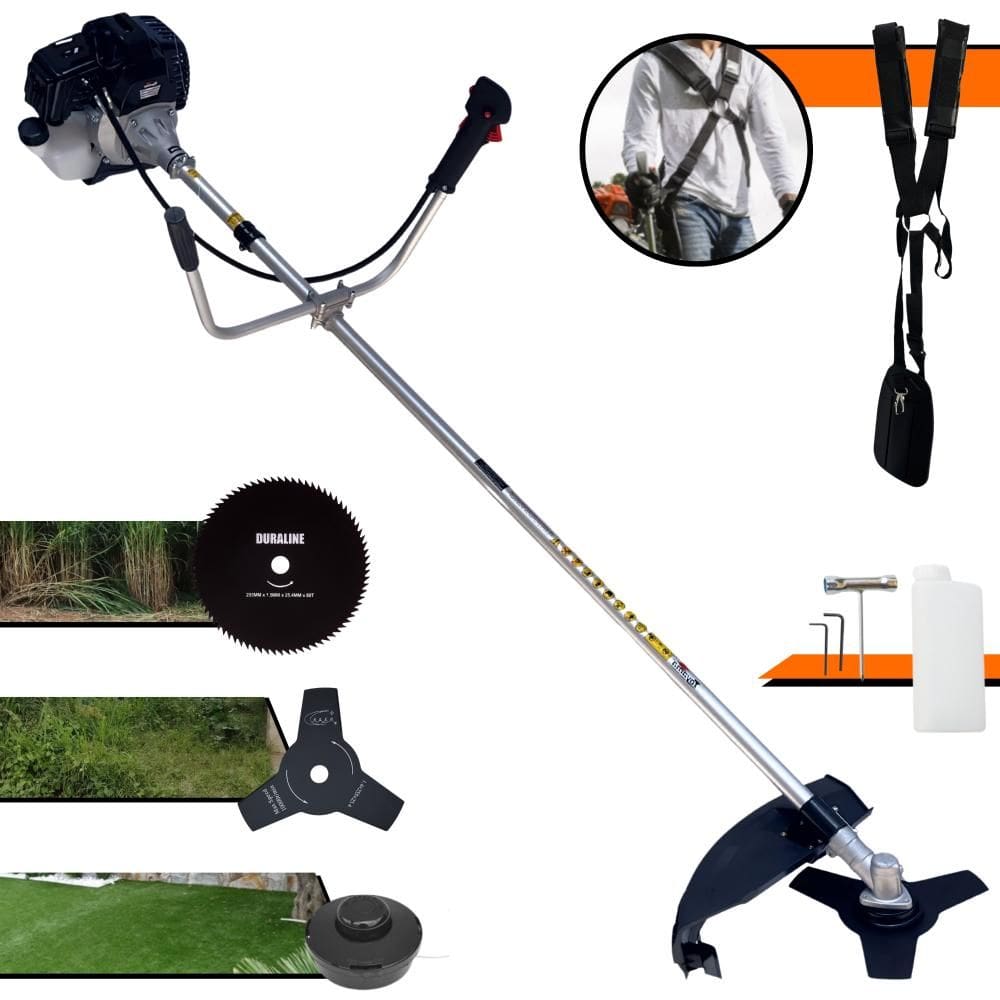 Roçadeira Profissional Toyama RT43LB25A 2 Tempos 43cc 1,7HP de Potência Cortador de Grama Com Cabeçote de Nylon + Lâmina 3 Pontas + Lâmina 80 Dentes