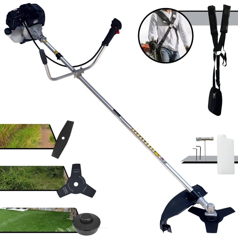 Roçadeira Com Sistema Antivibração Toyama RT43LB25A 2T 43cc 1,7HP de Potência Cortador de Grama Com Cabeçote Nylon + Lâmina 2 Pontas + Lâmina 3 Pontas