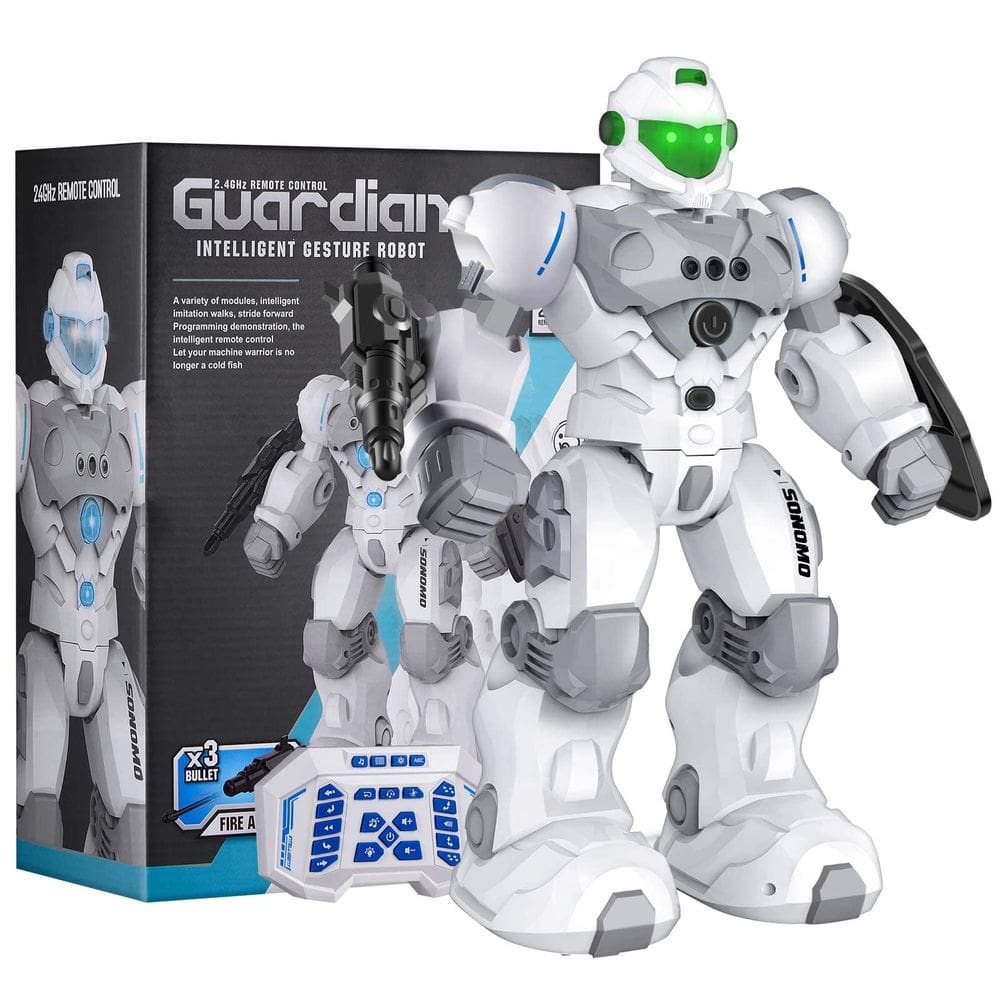 Robô de brinquedo SONOMO para meninos de 6 a 9 anos, programável (branco)