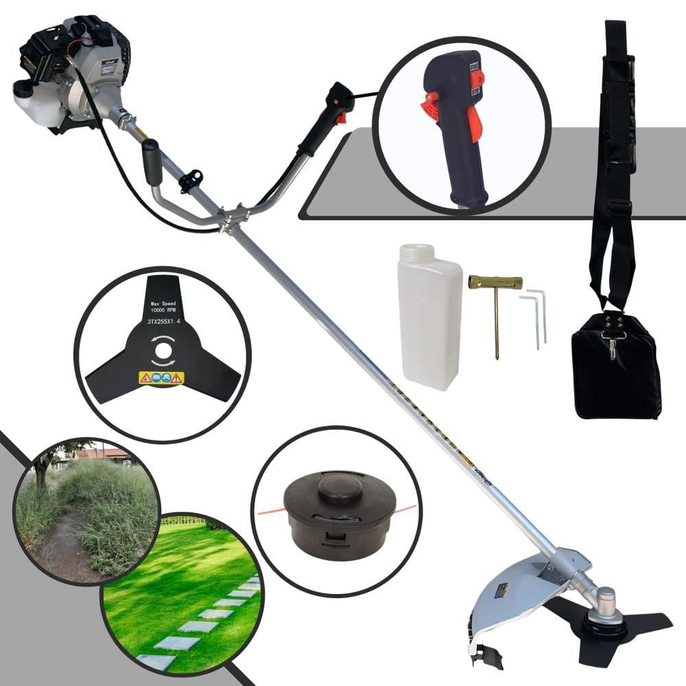 Roçadeira Multifunções TBC43H Toyama À Gasolina 43cc Motor 2T 1,7HP Alta Rotação Podador de Grama Completo Com Carretel de Nylon + Faca 3 Pontas