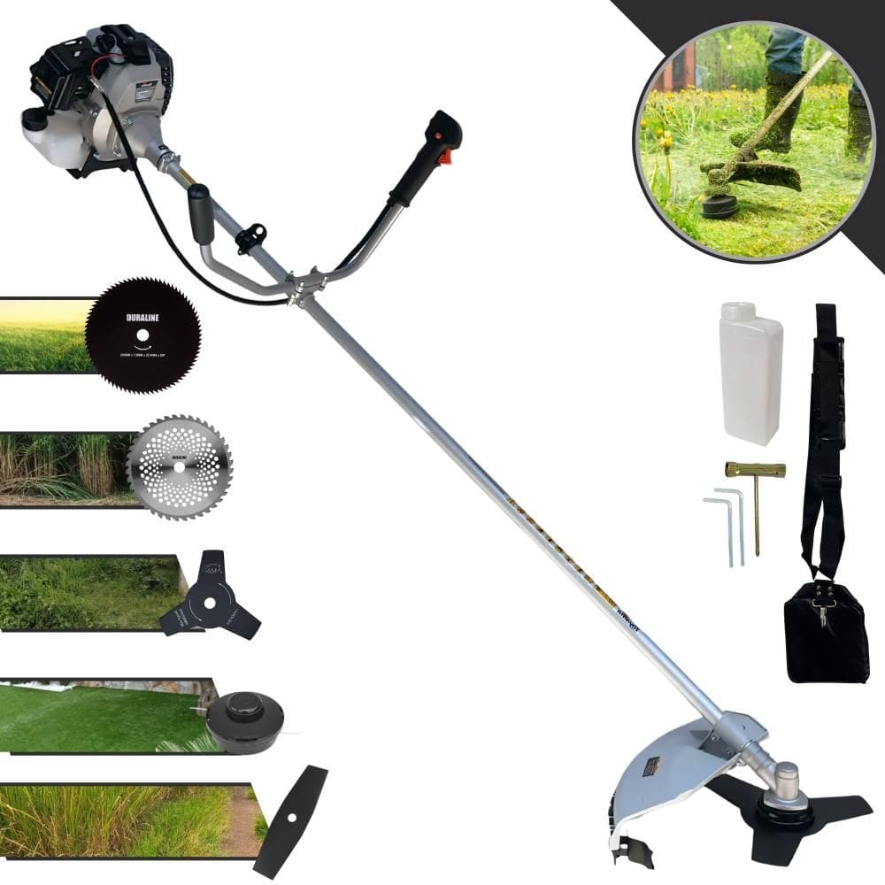 Roçadeira Lateral Toyama TBC43H À Gasolina Motor 2T 43cc 1,7HP 12.000rpm Robusta e de Alta Performance Com Carretel de Nylon e Kit 4 Lâminas de Cortes