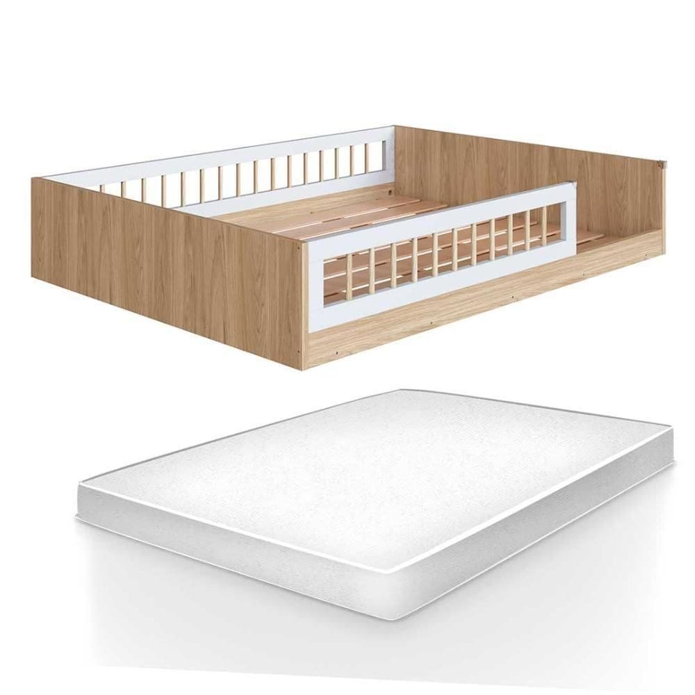 Cama Com Colchão Casal Montessoriana Infantil Oak Branco Aveiro Oak Branco