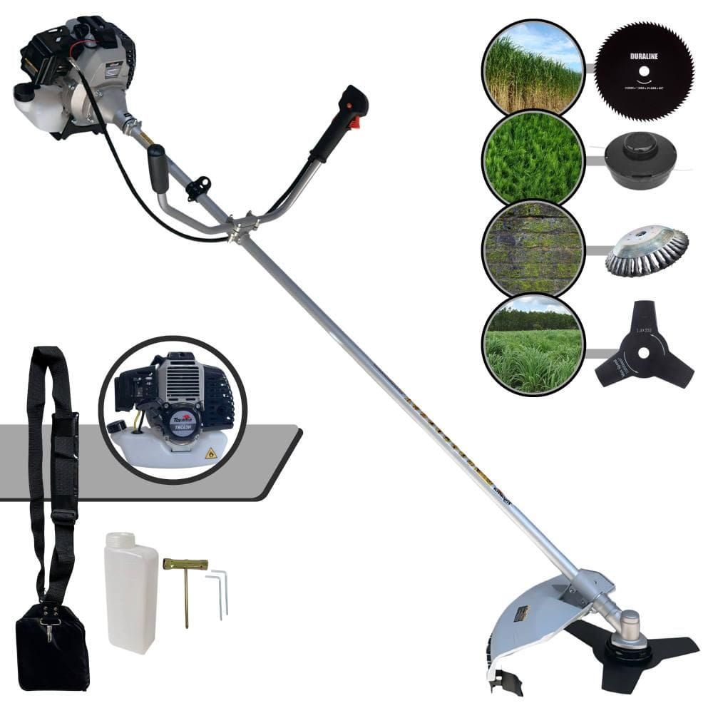 Roçadeira C/ Sistema Antivibração À Gasolina TBC43H 2T 43cc 1,7HP Alta Rotação Com Carretel e Lâmina 3 Pontas + EXTRA Lâmina 80 Dentes e Escova de Aço