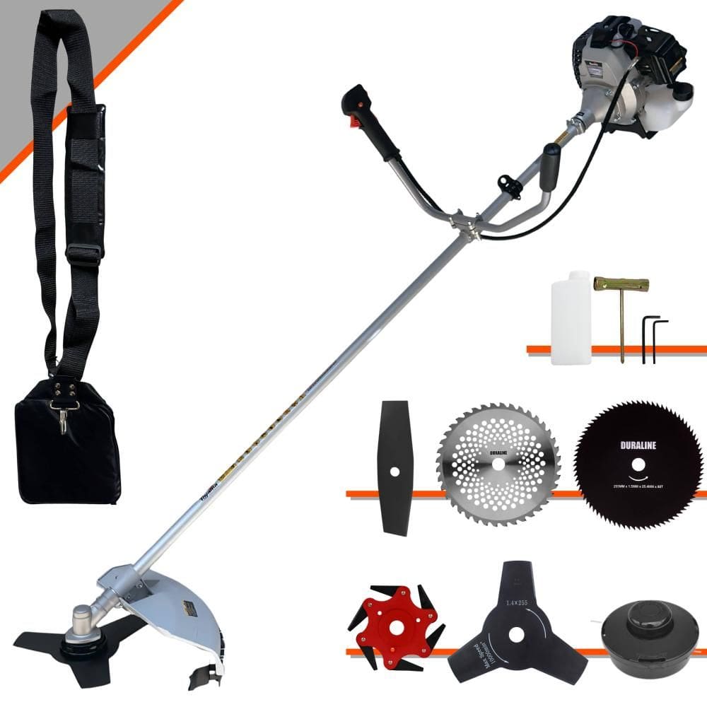 Roçadeira Com Sistema Antivibração Toyama TBC43H À Gasolina 43cc 1,7HP Com Carretel + Facas 2 Pontas + 3 Pontas + 6 Pontas + 40 Dentes + 80 Dentes