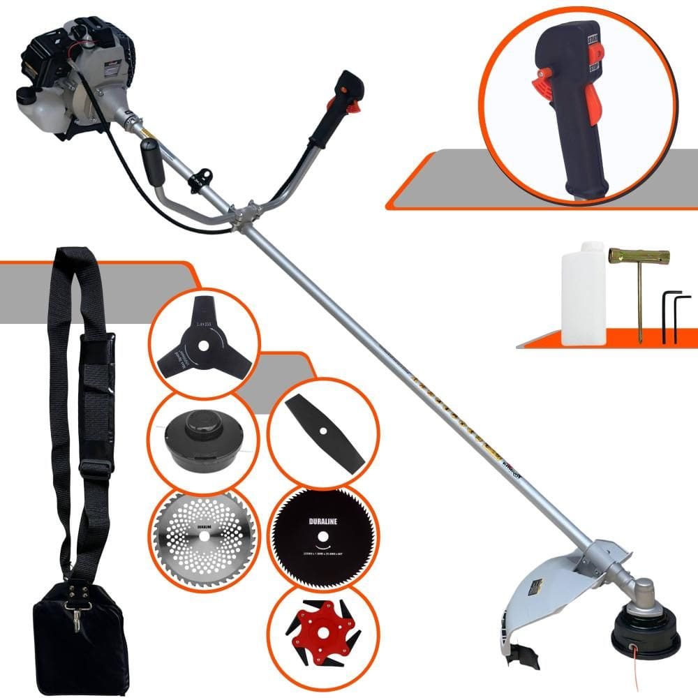 Roçadeira Com Sistema Antivibração Toyama TBC43H À Gasolina 2T 43cc 1,7HP 12.000rpm Multifunções Completa Com Carretel de Nylon + 5 Lâminas de Corte