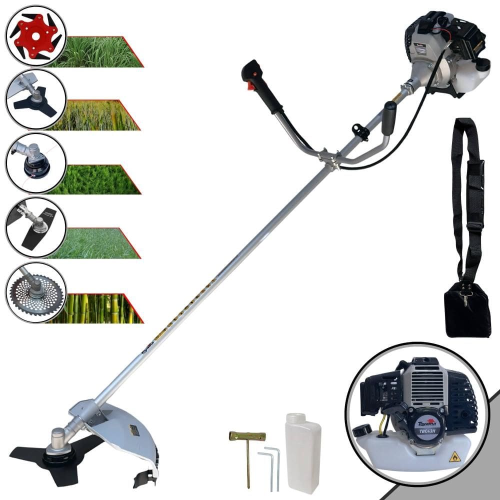 Roçadeira Com Sistema Anti-Vibração Toyama TBC43H À Gasolina 2T 43cc 1,7HP 12000rpm Multifuncional Completa Com Carretel de Nylon e 4 Lâminas de Corte