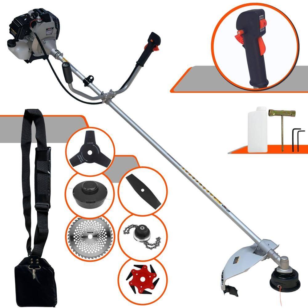 Roçadeira Robusta Toyama TBC43H À Gasolina 43cc 1,7HP Alta Rotação Para Todos os Tipos de Trabalho Com Carretel de Nylon + Kit de 5 Lâminas de Cortes