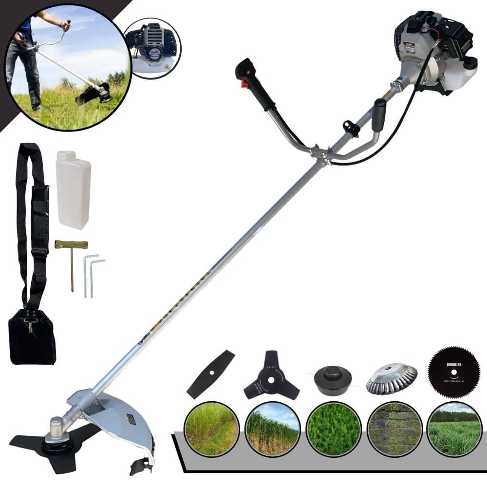 Roçadeira Com Sistema Antivibração TBC43H Toyama À Gasolina 2T 43cc 1,7HP Com Carretel Nylon + Faca 2 Pontas + Faca 3 Pontas + Faca 80 Dentes + Escova