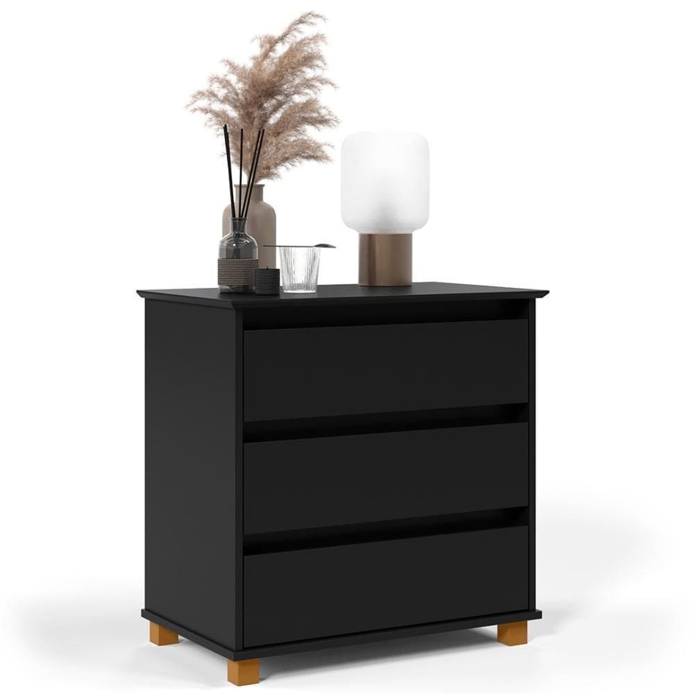 Cômoda Para Quarto 3 Gavetas 68cm Ej Preto - Ej Móveis